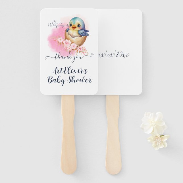 Leque Chá de fraldas Floral Elegante De Ave-Egg Cute Kaw (Frente e Verso)