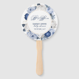 Leque Chá de fraldas Russo Azul e Flor Branco Moderno