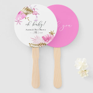 Leque Chá de fraldas Tropical Flamingo Girl, rosa e Dour