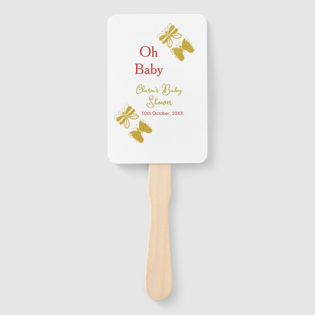 Leque chá de fraldas vermelho da borboleta ouro oh bebê  (Frente)