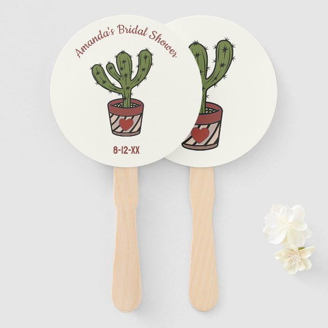 Leque Chá de panela Tema Cactus Personalizado (Frente e Verso)