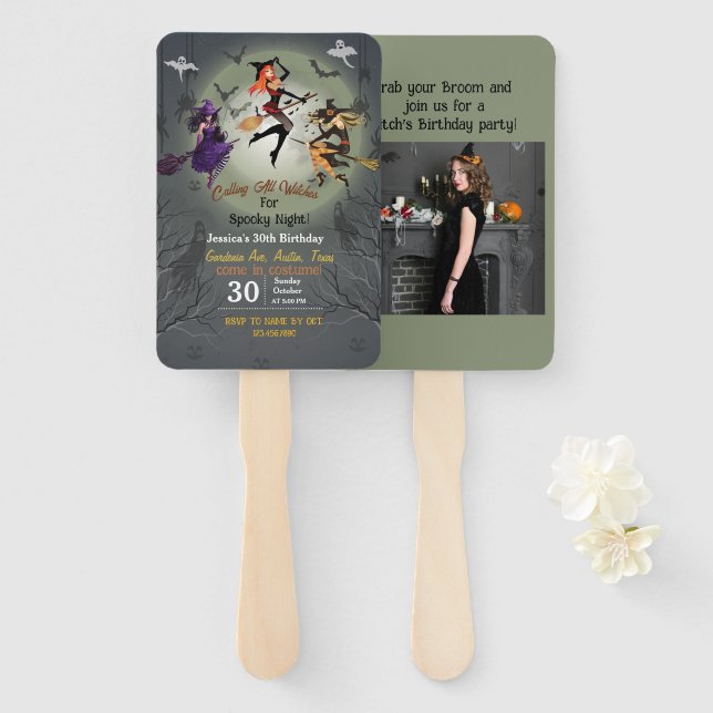 Leque Chamando todas as bruxas de aniversário de 30 anos (Frente e Verso)