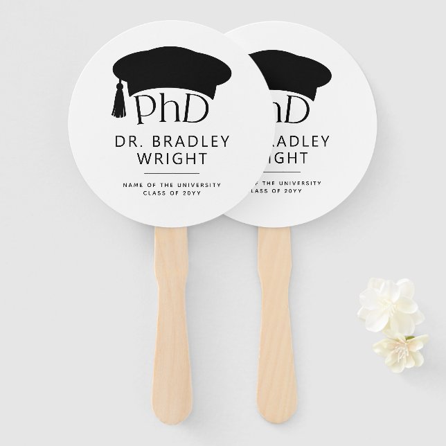 Leque Chapéu de Doutorado Personalizado PhD Formatura (Frente e Verso)