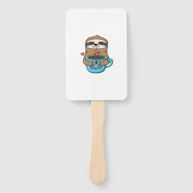 Leque Chibi Sloth Coffee Lover � Cute Kawaii Sloth Huggi (Frente)