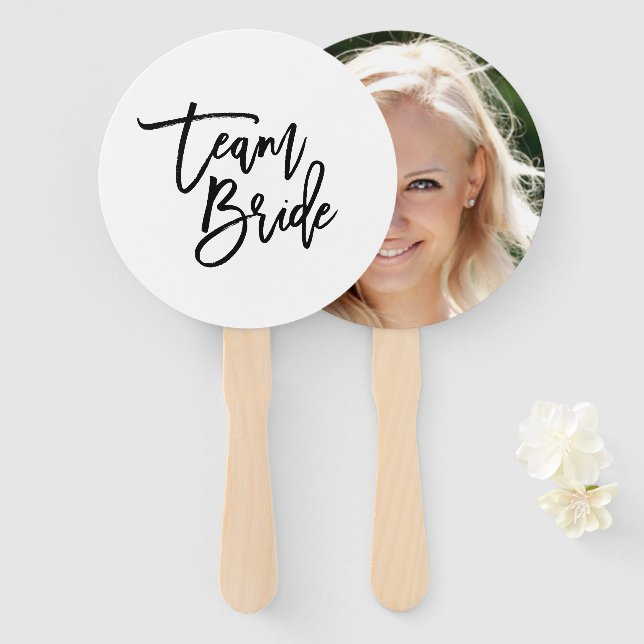 Leque Chic Trendy Black Brush Script Team Bride (Frente e Verso)