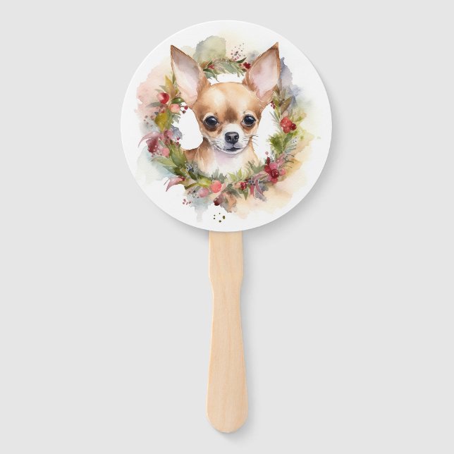 Leque Chihuahua Christmas Wreath Festivo Pup (Frente)