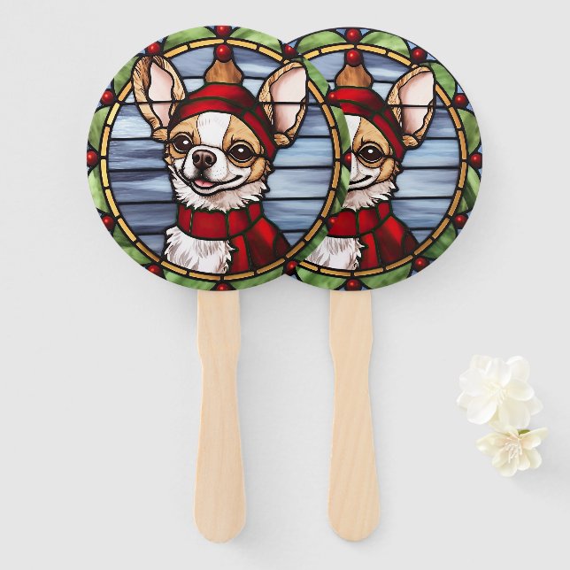 Leque Chihuahua Sied Glass Christmas (Frente e Verso)