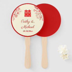 Leque Chinês, vermelho-cervo-verde-floral