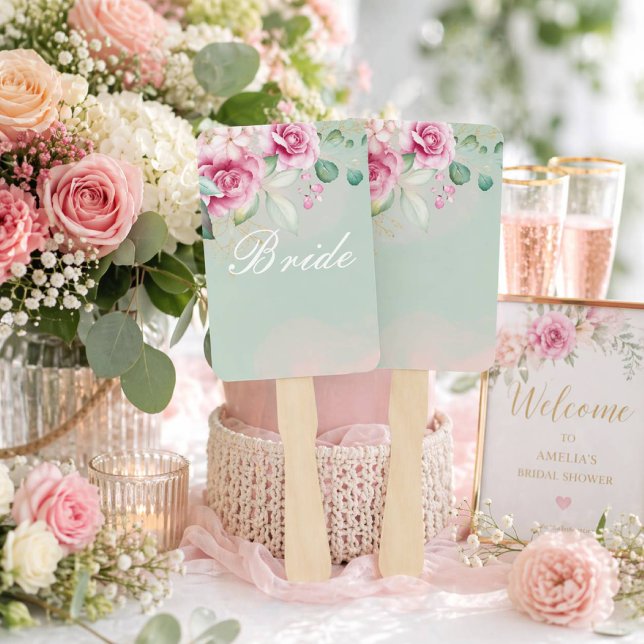 Leque Chuva de noiva floral rosa (Criador carregado)