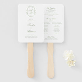 Leque Classic Sage Green Monogram Crest Wedding Program