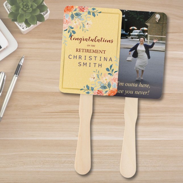 Leque Clássica Elegante Floral Watercolor Party (Vintage Elegant Floral Watercolor Retirement Party Hand Fan)