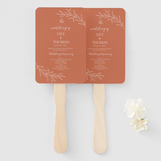 Leque Clássico Casamento Boho Terracota (Frente e Verso)