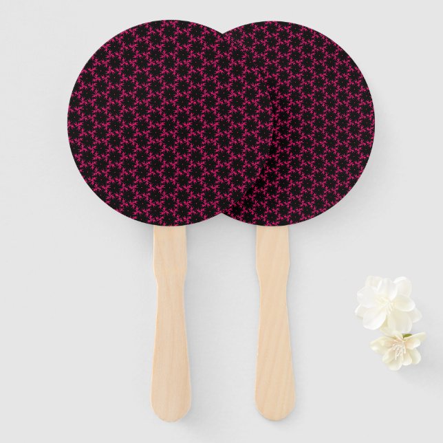 Leque Cluster com Flor Rosa e Preto (Frente e Verso)