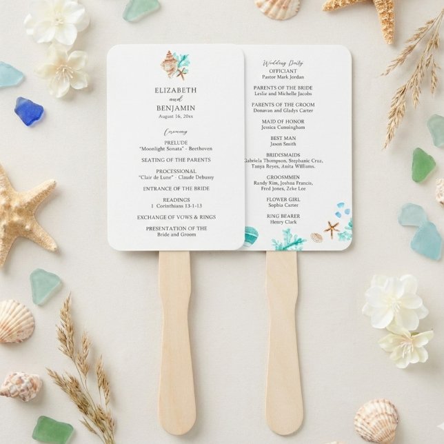 Leque Coastal Wedding Ceremony Program Beach Tropical (Criador carregado)