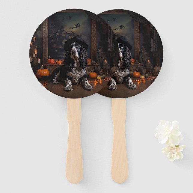 Leque Cocker Spaniel Inglês Abóboras Halloween Assustado (Frente e Verso)