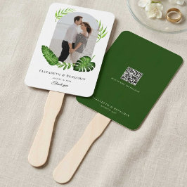 Leque Código QR de Casamento Foto Personalizada Folhagem