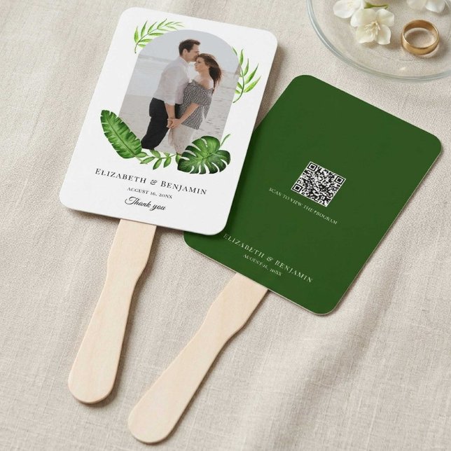 Leque Código QR de Casamento Foto Personalizada Folhagem (Criador carregado)