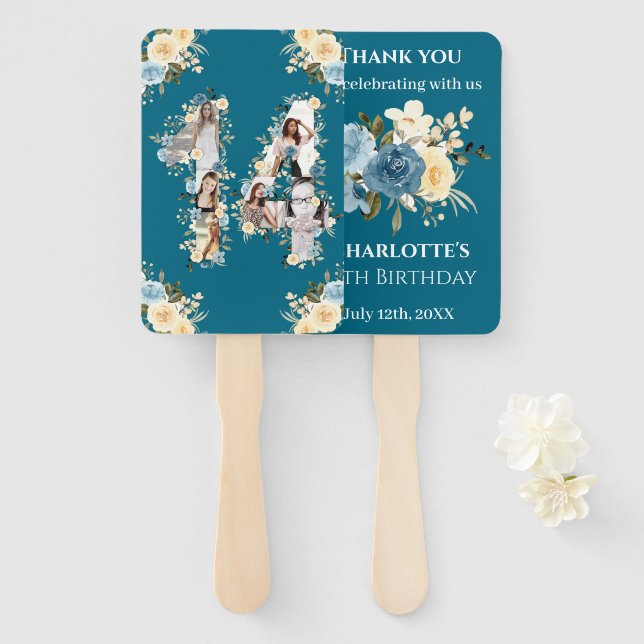 Leque Colagem de Fotos de Aniversário do Teal 14 (Frente e Verso)