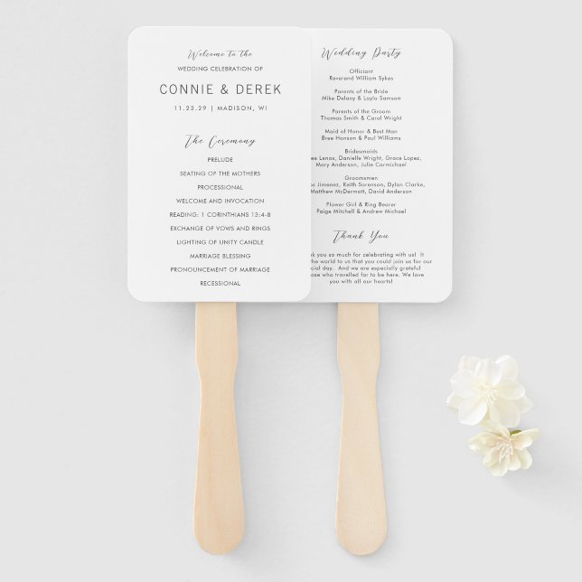 Leque Connie Modern Elegant Wedding Program (Frente e Verso)