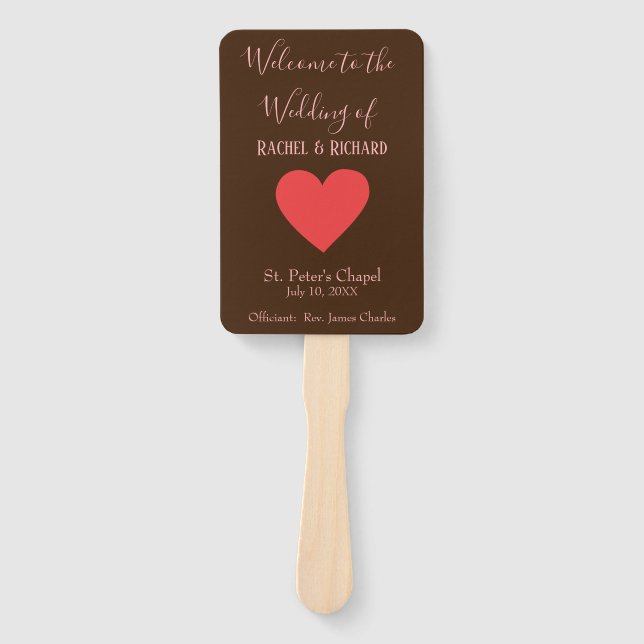 Leque Coração Bonito rosa e castanho (Frente)