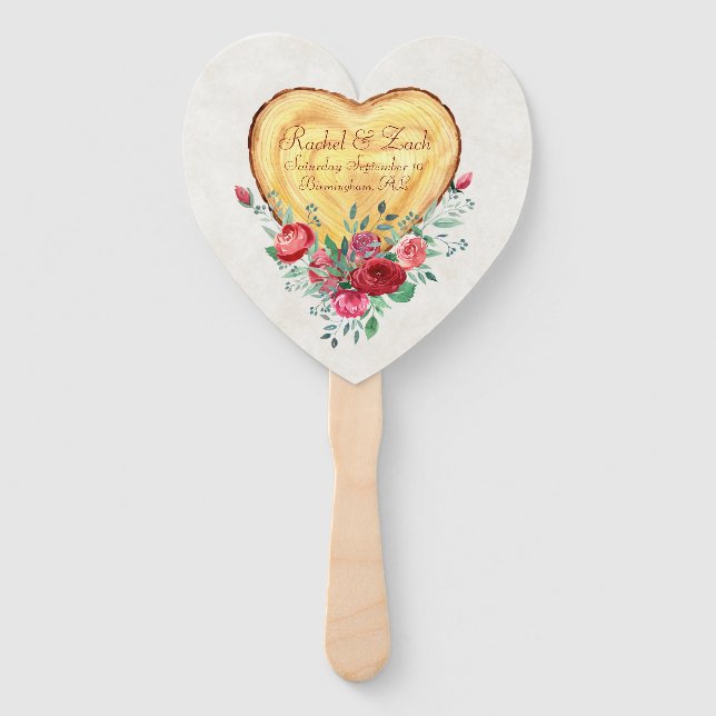 Leque Coração de madeira e rosas Amor Country   (Frente)