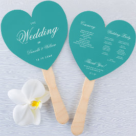 Leque Coração Verde Elegante Programa de Casamento Azul