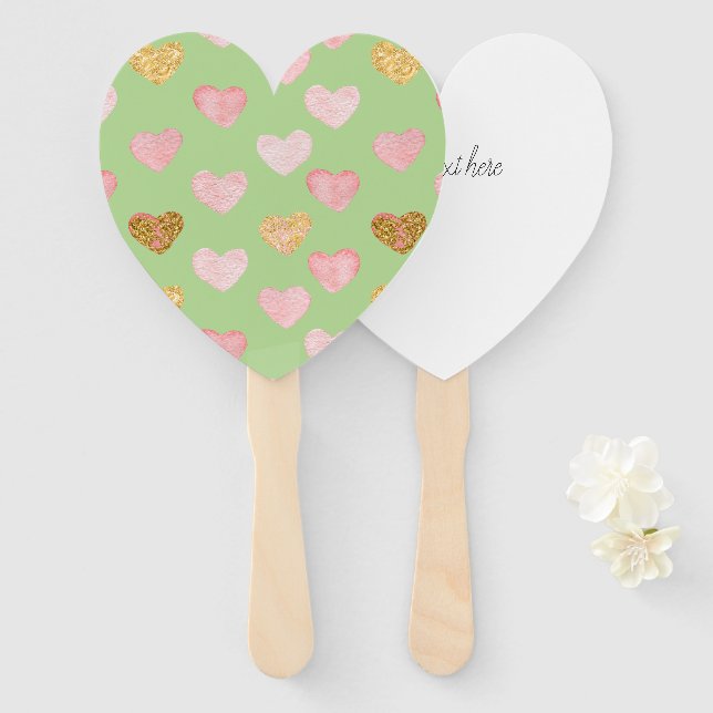 Leque Corações Texturizados Ventiladores de Mão (Frente e Verso)