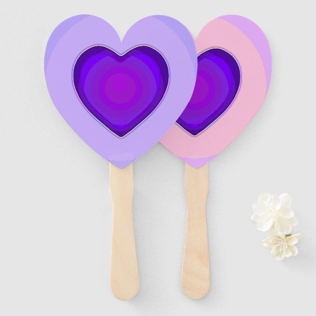 Leque Cores de pastel e corações roxos batendo (Frente e Verso)