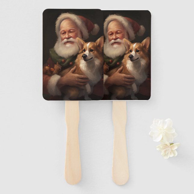 Leque Corgi com Papai Noel Natal Festivo (Frente e Verso)