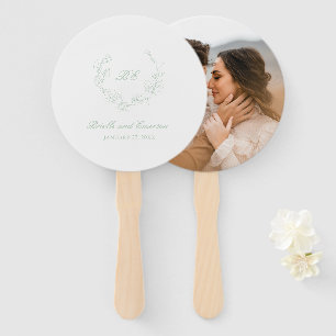 Leque Coroa de Monograma de Foto em Verde Sage Casamento