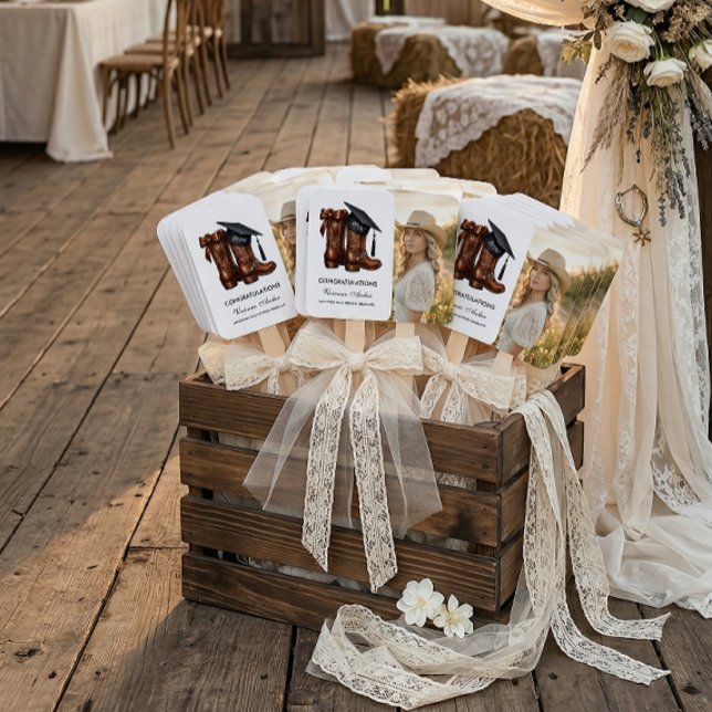 Leque Cowgirl Glam and Boots Graduation  (Country Chic Graduation HAnd Fans)