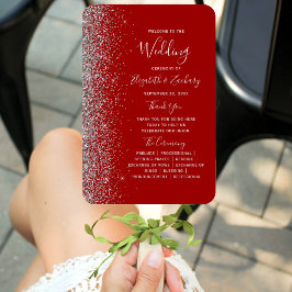 Leque Crimson Red Silver Glitter Edge Weding Program