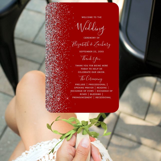 Leque Crimson Red Silver Glitter Edge Weding Program (Criador carregado)