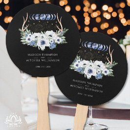 Leque Cristais de Lua Flores Boho Casamento Metafísico
