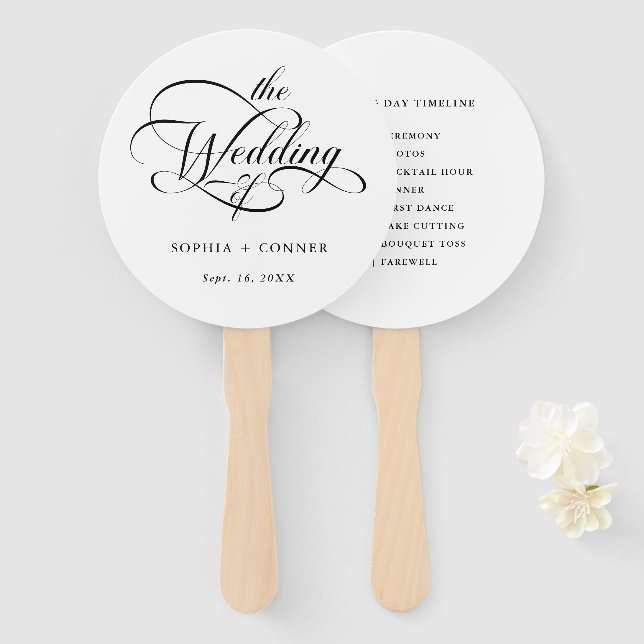 Leque Cronograma de Casamento com Letra Elegante e Delic (Frente e Verso)