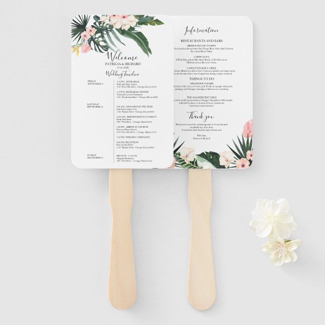 Leque Cronograma de Casamento de Fim de Semana Floral Tr (Frente e Verso)