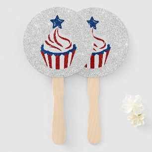 Leque Cupcake vermelho, branco e azul 4 de julho Glitter