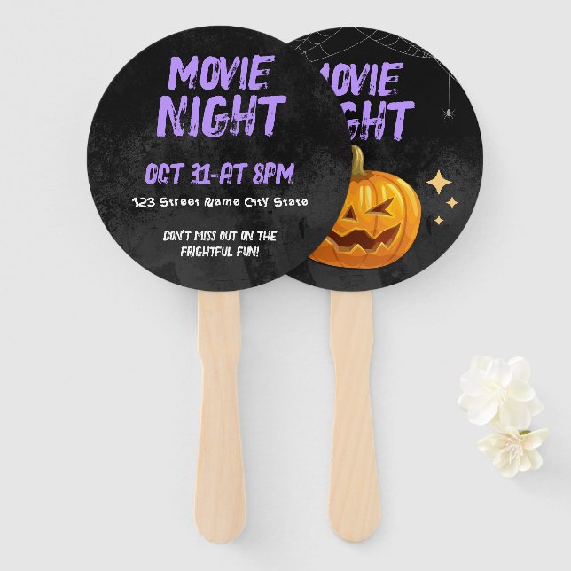 Leque Customizable Halloween Movie Night (Frente e Verso)