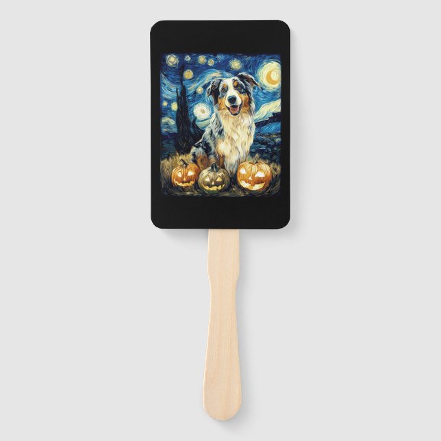 Leque Cute Australian Shepherd Dog Halloween Jack O Lant (Frente)