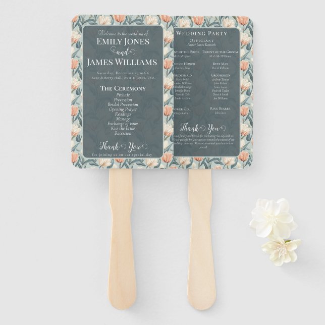 Leque Cute Botanical Tulip Romantic Wedding Programs (Frente e Verso)