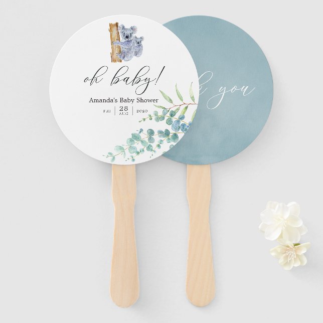 Leque Cute Koala Bear Eucalyptus deixa Chá de fraldas (Frente e Verso)