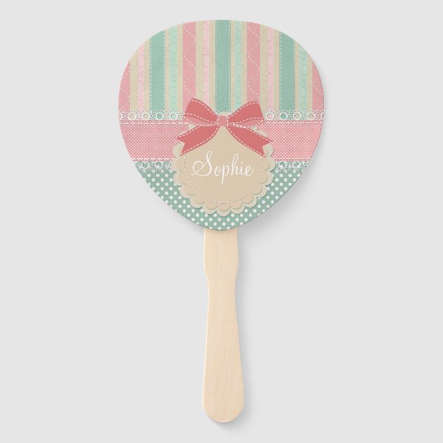 Leque Cute Pastel Polka Dot & Stripes Design (Frente)
