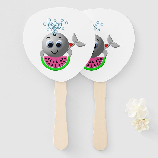 Leque Cute Whale and Watermelon (Frente e Verso)