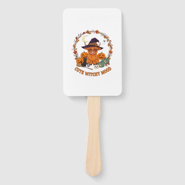 Leque Cute Witchy Mood Halloween Vaca das Terras Altas G (Frente)