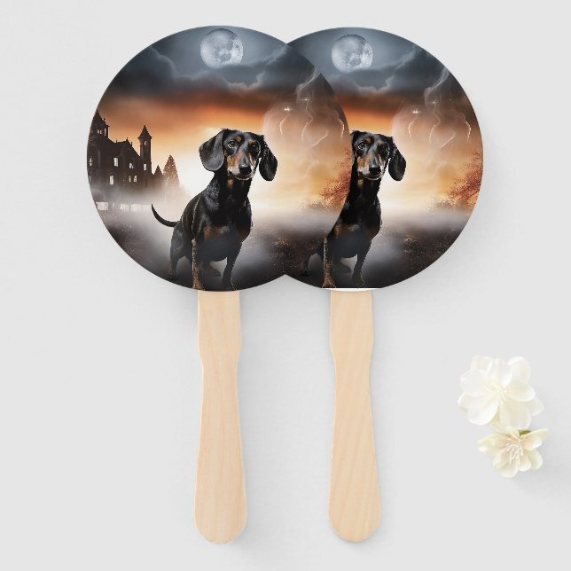 Leque Dachshund Halloween Assustador (Frente e Verso)