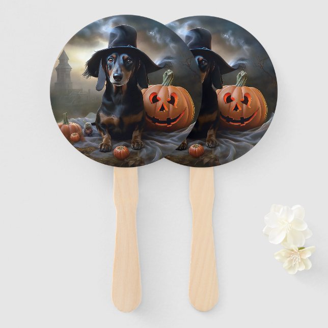 Leque Dachshund Halloween Scary (Frente e Verso)