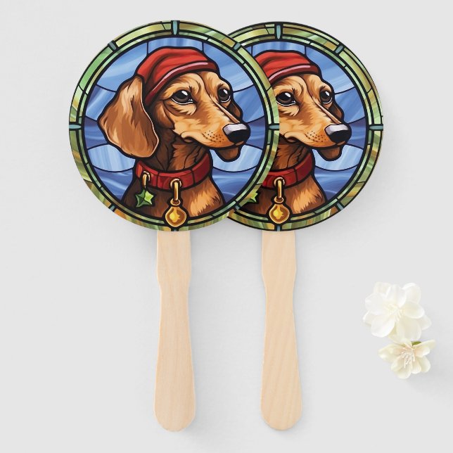 Leque Dachshund Stainha Glass Christmas (Frente e Verso)