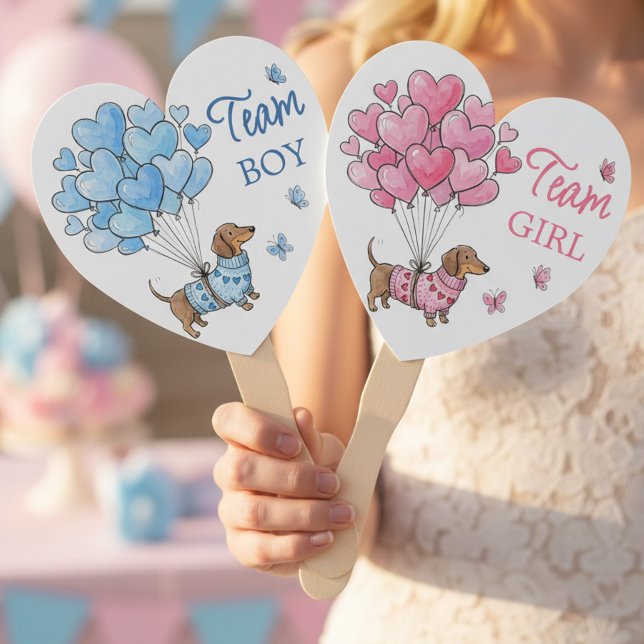 Leque Dachshund Team Boy Team Girl Gender Reveal (Team Boy / Girl Fans - Teenie Weenie Sweetheart Dachshund Gender Reveal collection by Darling & May)