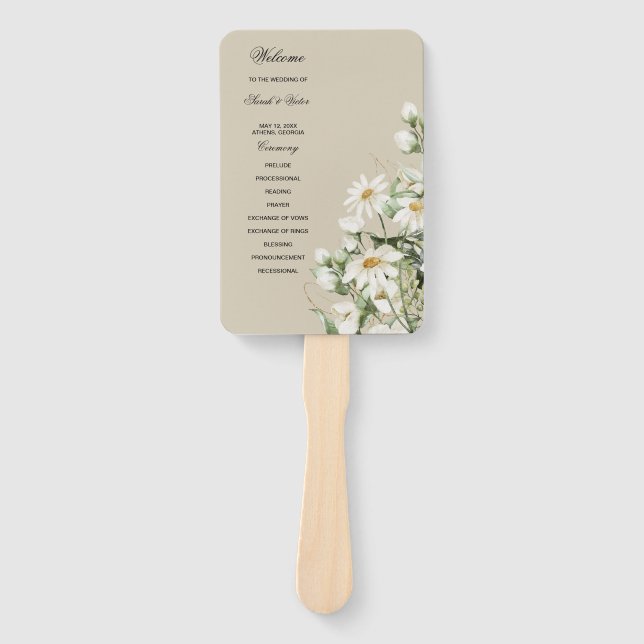Leque Daisy Wildflower Boho Wedding Program Hand Fan (Frente)