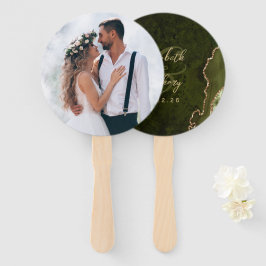 Leque de casamento em olive verde com ágata dourad